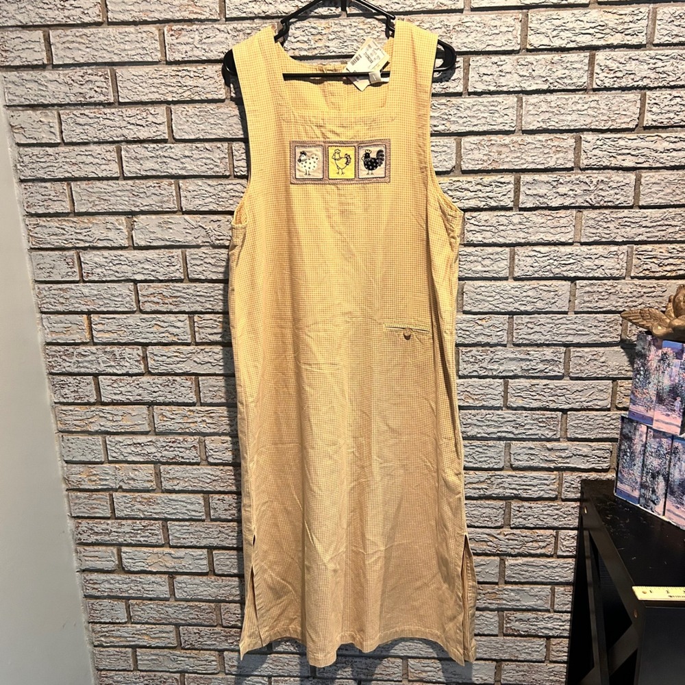 Christopher & Banks Yellow Gingham Chicken Embroidered Button Back Maxi Dress L